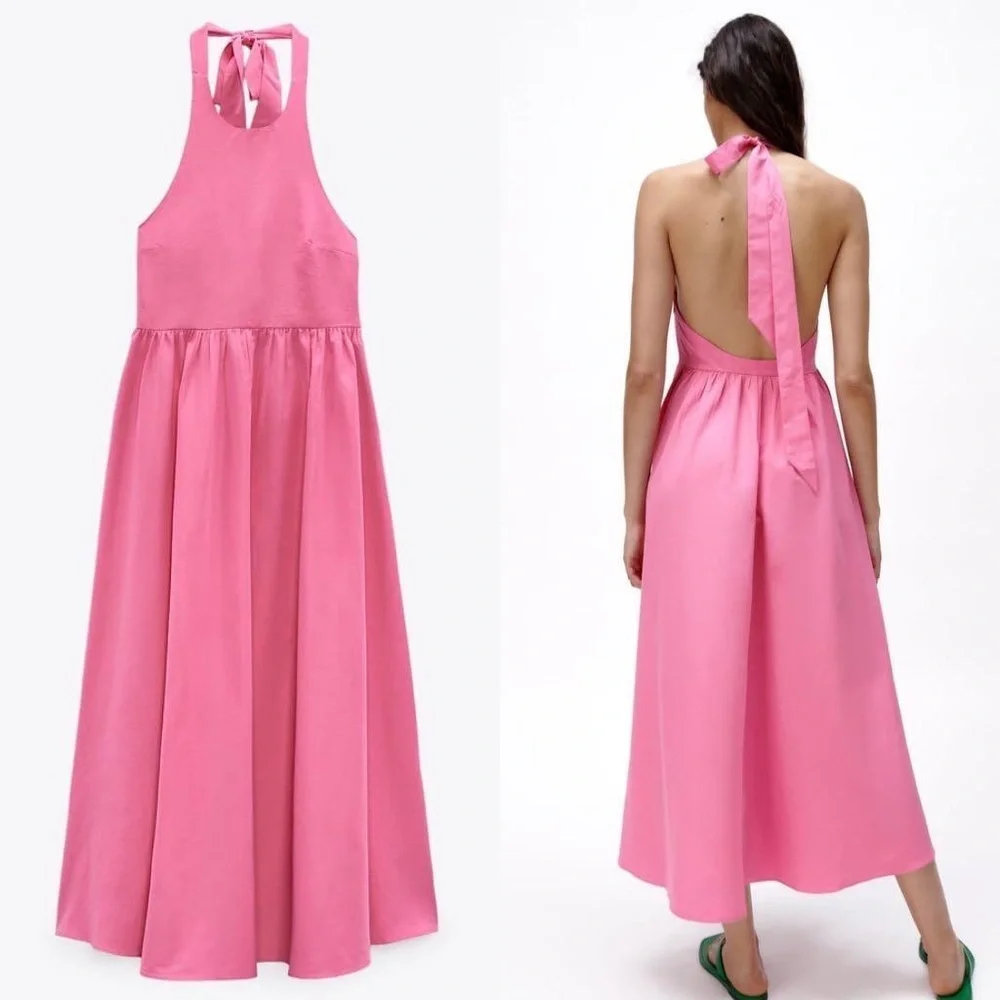 New Zara Elegant Pink Sleeveless Dress - Picture 9 of 10